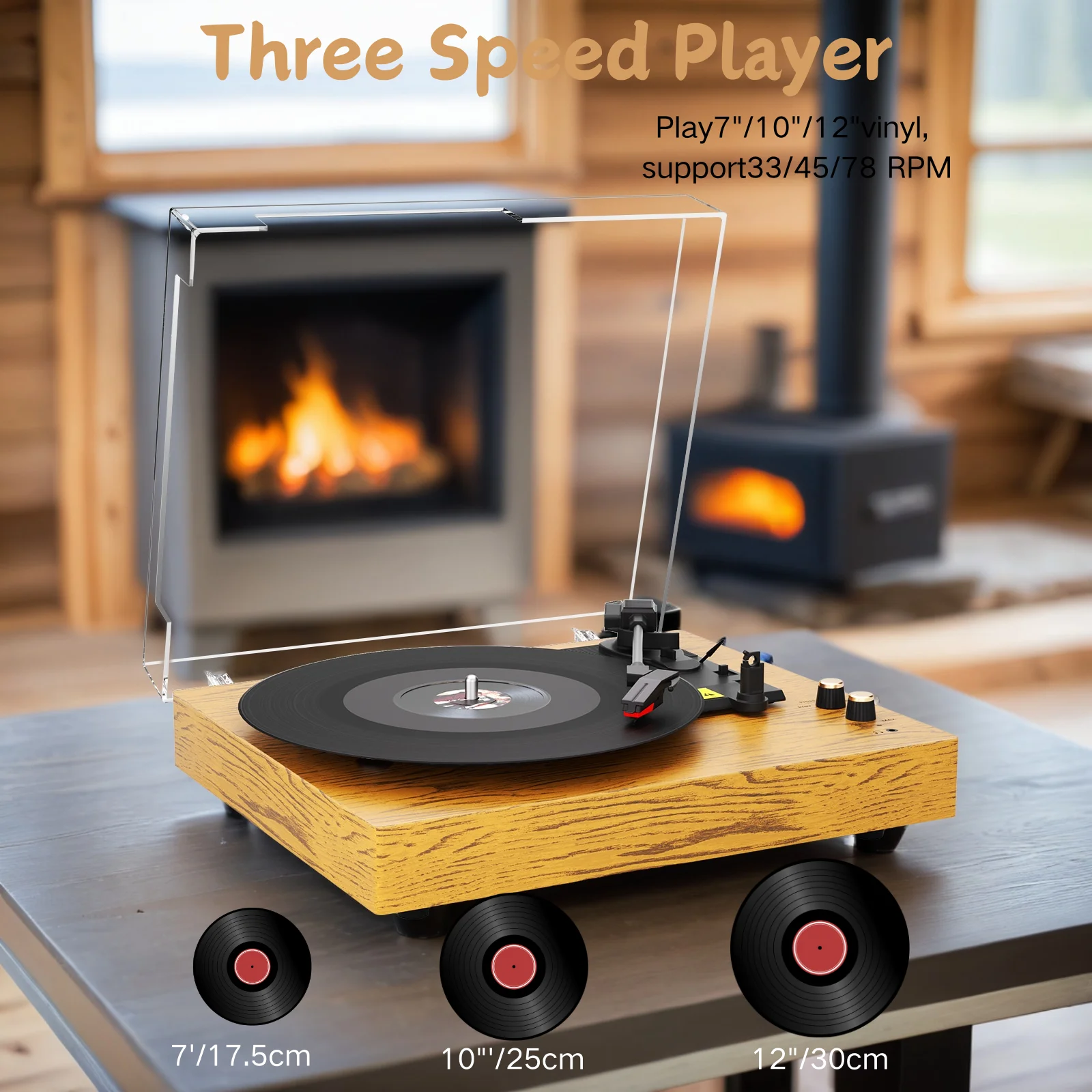 Maio Belt-Driven Vintage Gramophone, Vinyl Record, Turntable, High-Fidelity Stereo, Built-In Speaker, 3-Speed - Image 5
