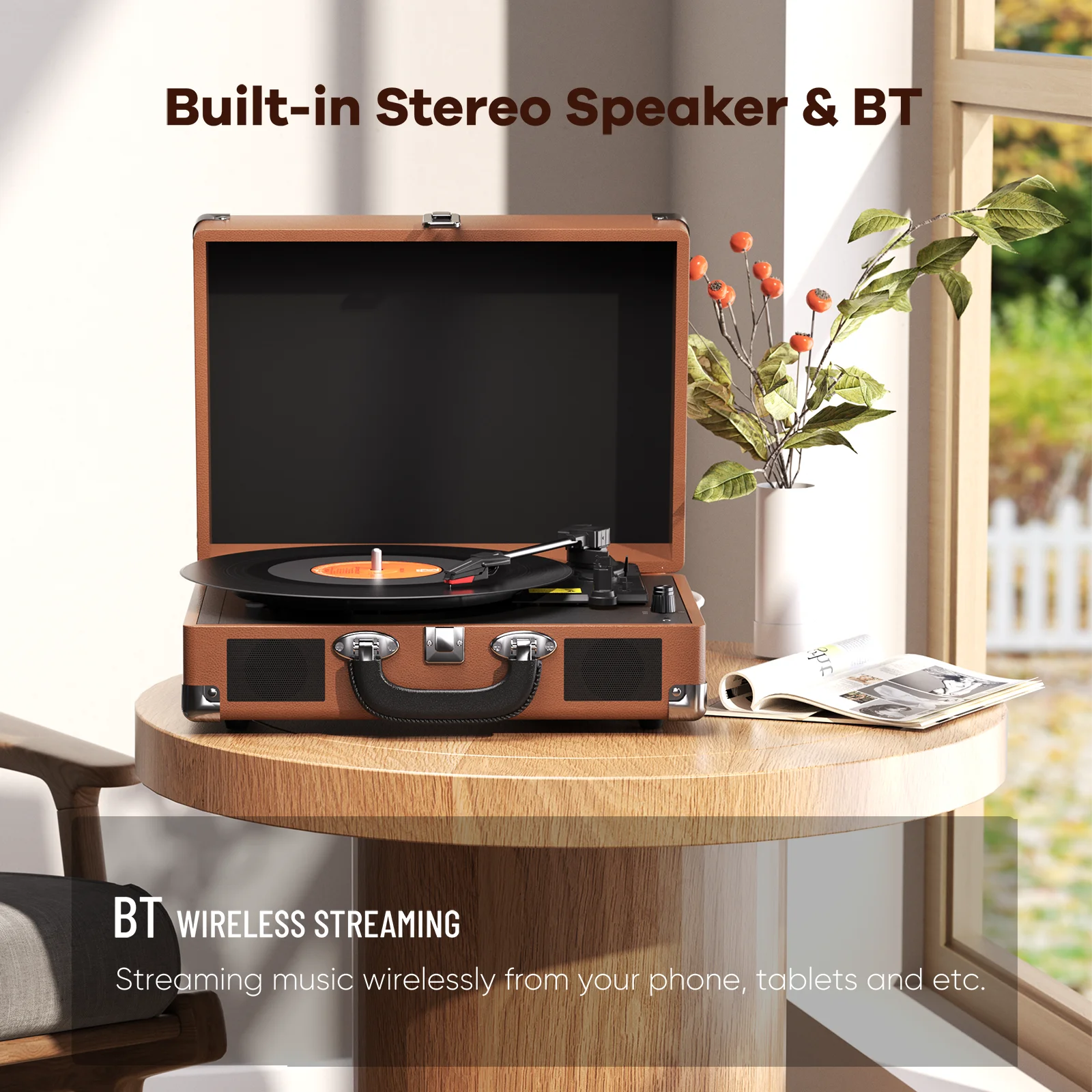 MAIO 3-Speed 33/45/78RPM Vinyl Spinner, Built-in Stereo Speakers, Retail Packaging, Record Size Converter - Image 6