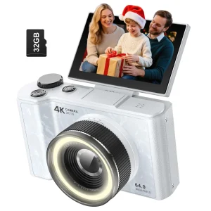 4K Digital Camera ,4k Camera with Ring Light，180° Flip Screen Camera  and Shoot Digital Cameras for Beginner with SD Card - Thumbnail Image 9