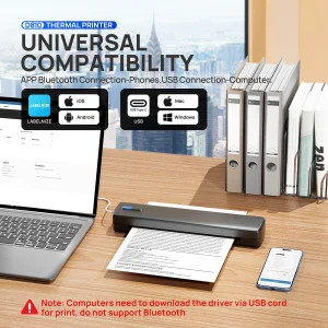 Portable A4 Thermal Printer Inkless Wireless D810 300DPI 1500mAh BT USB Type-C For Android/ iOS - Thumbnail Image 4