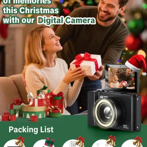 4K Digital Camera ,4k Camera with Ring Light，180° Flip Screen Camera  and Shoot Digital Cameras for Beginner with SD Card - Thumbnail Image 8