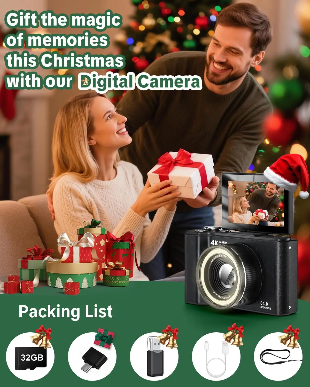 4K Digital Camera ,4k Camera with Ring Light，180° Flip Screen Camera  and Shoot Digital Cameras for Beginner with SD Card - Image 8