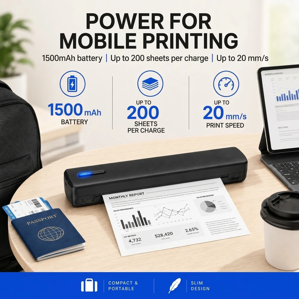 Portable A4 Thermal Printer Inkless Wireless D810 300DPI 1500mAh BT USB Type-C For Android/ iOS - Image 2