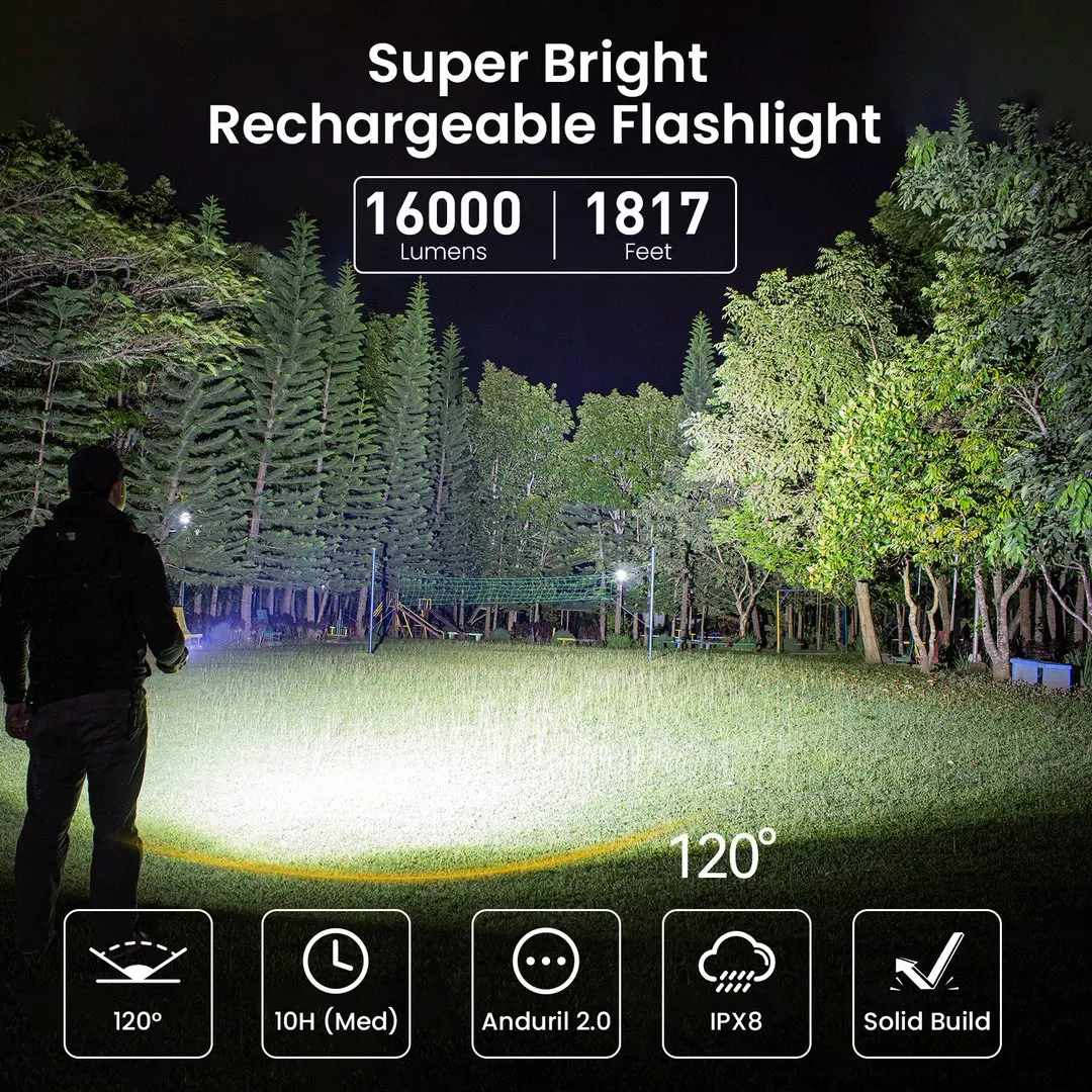 Super Powerful LED Flashlight 16000lm USB C Rechargeable 21700 Anduril 2.0 Torch XHP50B Reverse Charging - Image 2