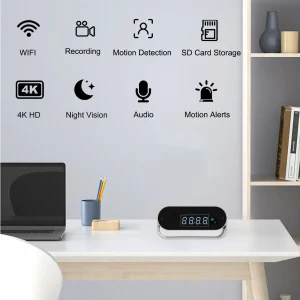 4K HD Camera Clock - Covert Surveillance Camera with WiFi, Night Vision, Motion Detection, Remote View, Recording, - Thumbnail Image 2