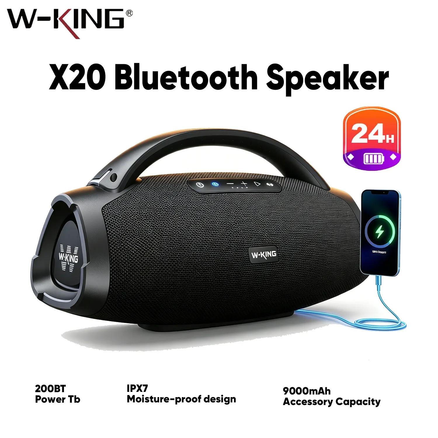 330W Peak Wireless Boom Box Large Bluetooth Speaker 7.5" Subwoofer/IPX7 Waterproof Party Massive Bass for Outdoors - Image 1