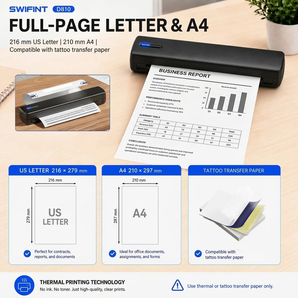 Portable A4 Thermal Printer Inkless Wireless D810 300DPI 1500mAh BT USB Type-C For Android/ iOS - Image 8